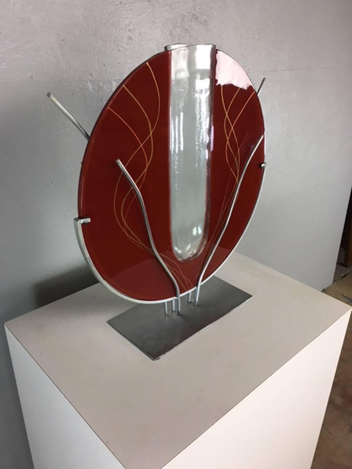 Modern Art Glass and Mixed Metal Sculpture by Mark Hines For Sale