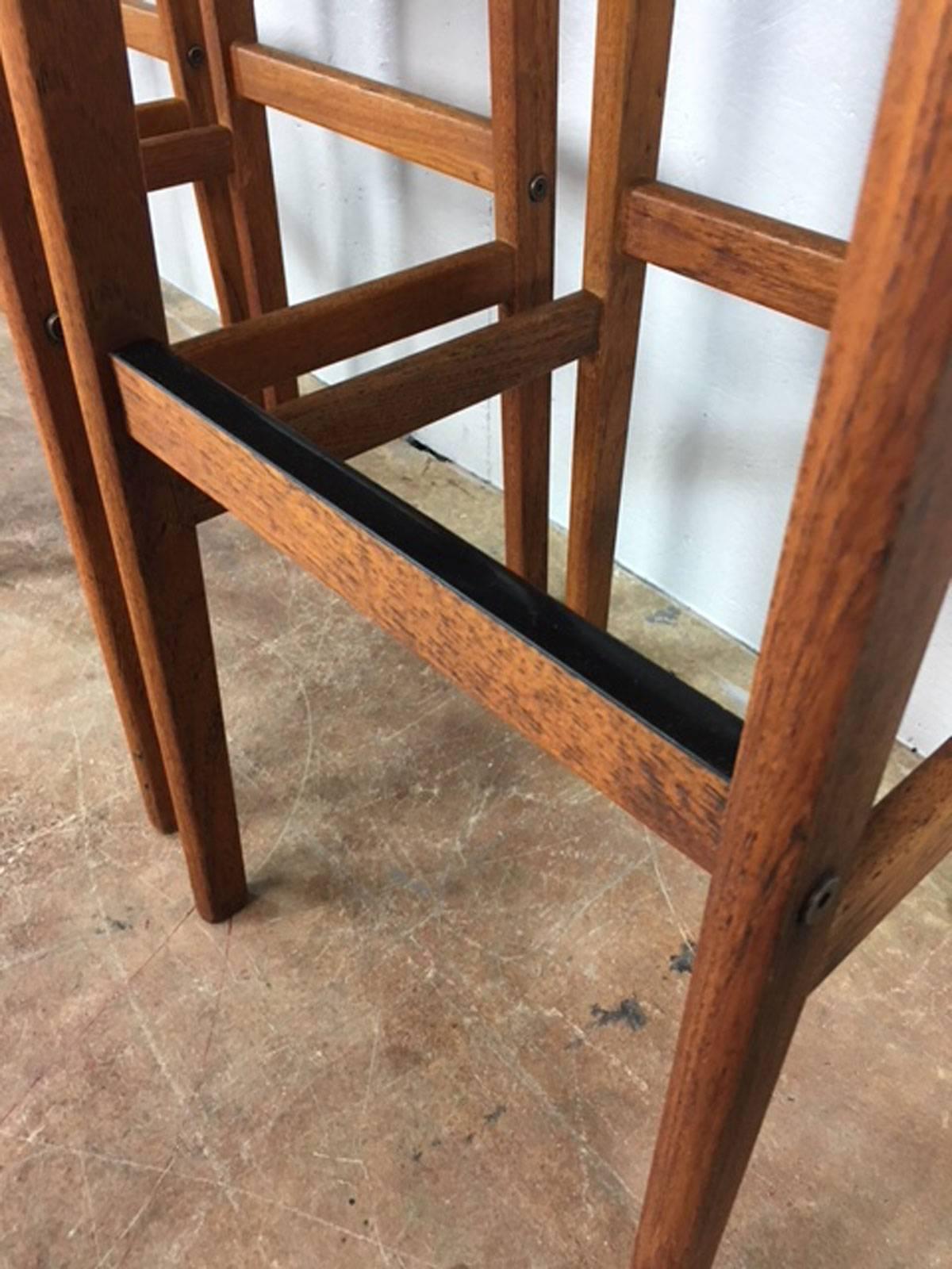 Mid-Century Modern Danish Trio Set of Walnut and Leather Bar Stools