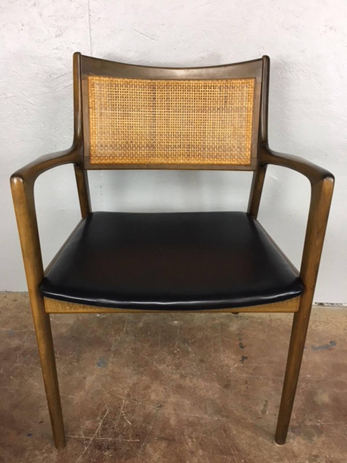 Erik Ekselius Cane Back and Leather Side or Dining Chairs In Excellent Condition In Phoenix, AZ