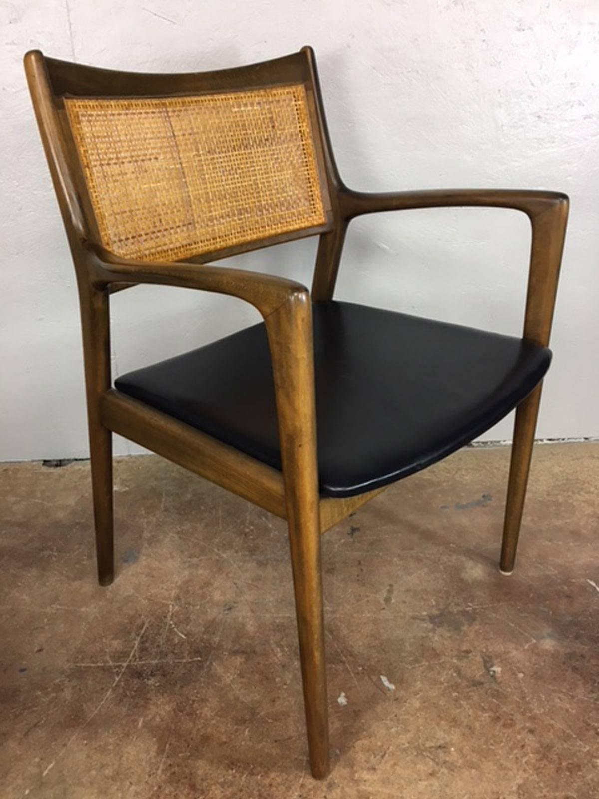 Swedish Erik Ekselius Cane Back and Leather Side or Dining Chairs