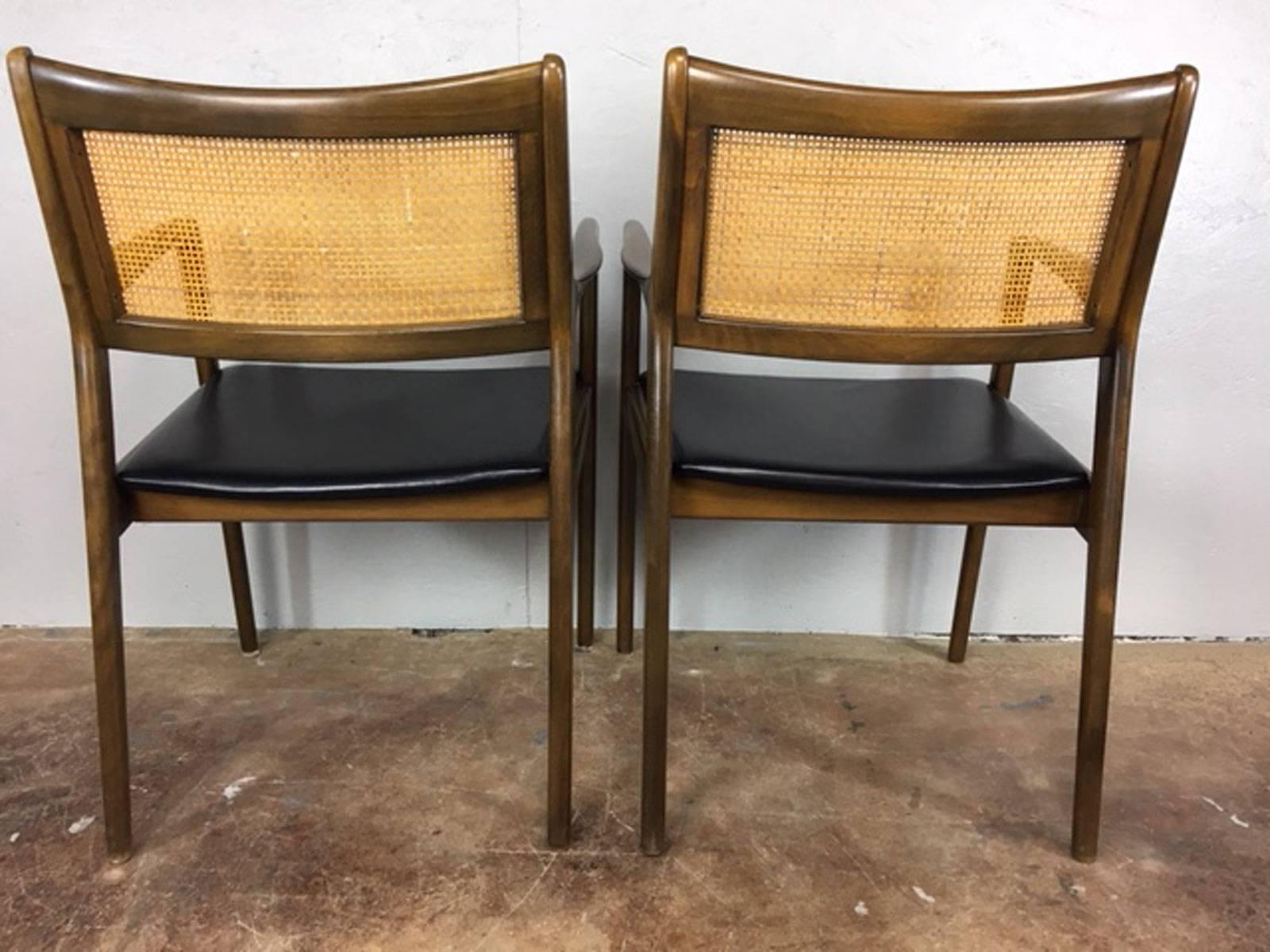 Mid-Century Modern Erik Ekselius Cane Back and Leather Side or Dining Chairs