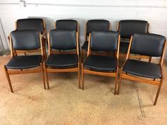 Arne Vodder Tilt Back Dining Chairs, Six Armless and Two Captains