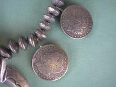 Silver Dollar Necklace with Silver Dimes w Horseshoe, circa 1965