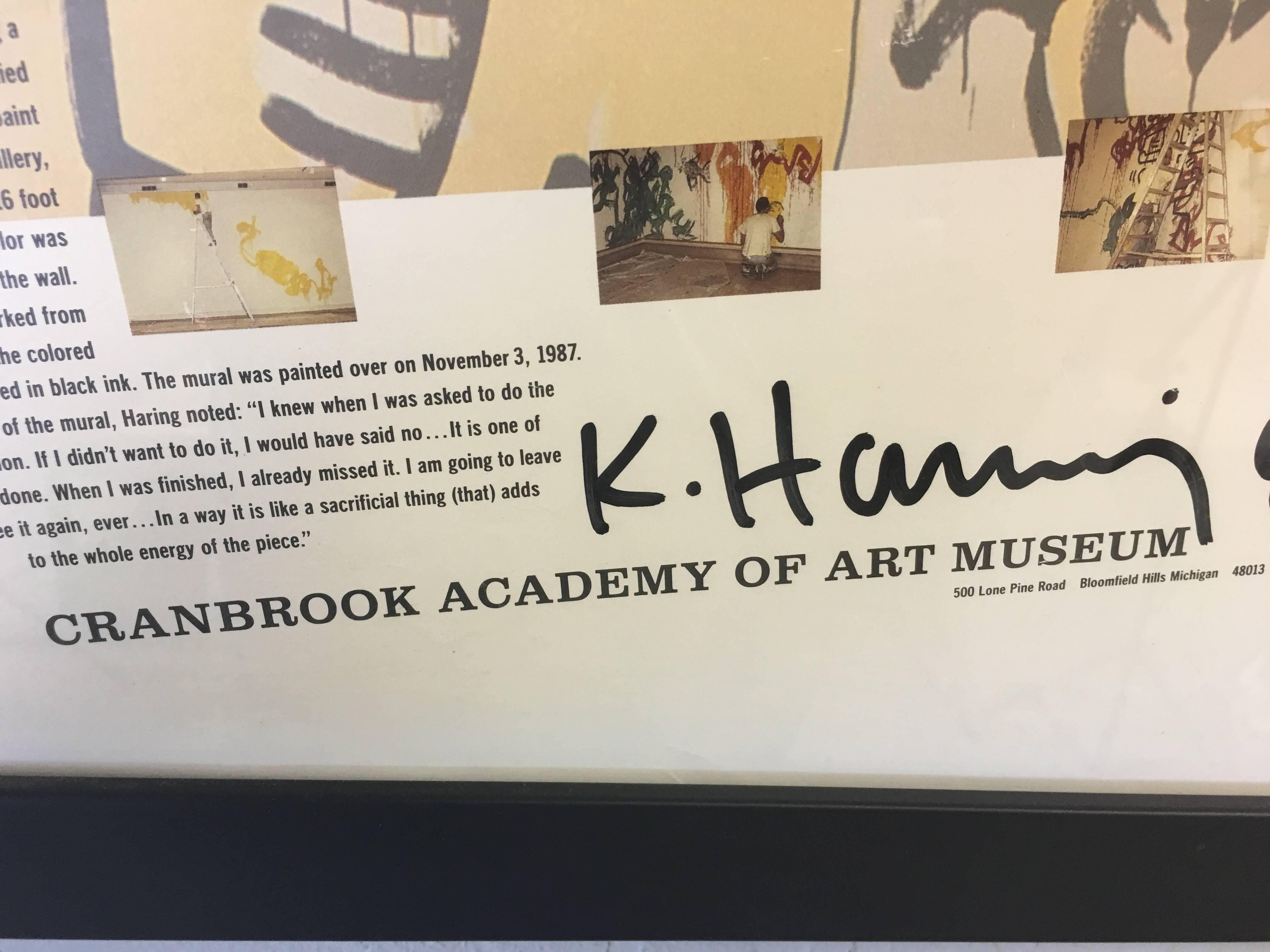 Cranbrook Academy of Art Museum Signed by Keith Haring, Detroit Notes Poster In Excellent Condition In Phoenix, AZ