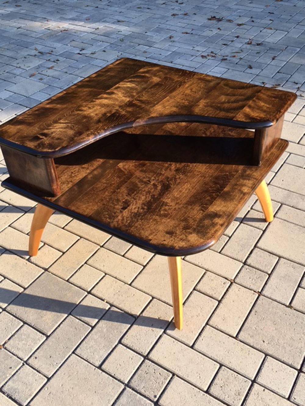 Maple Heywood-Wakefield Corner Table with Atomic Legs