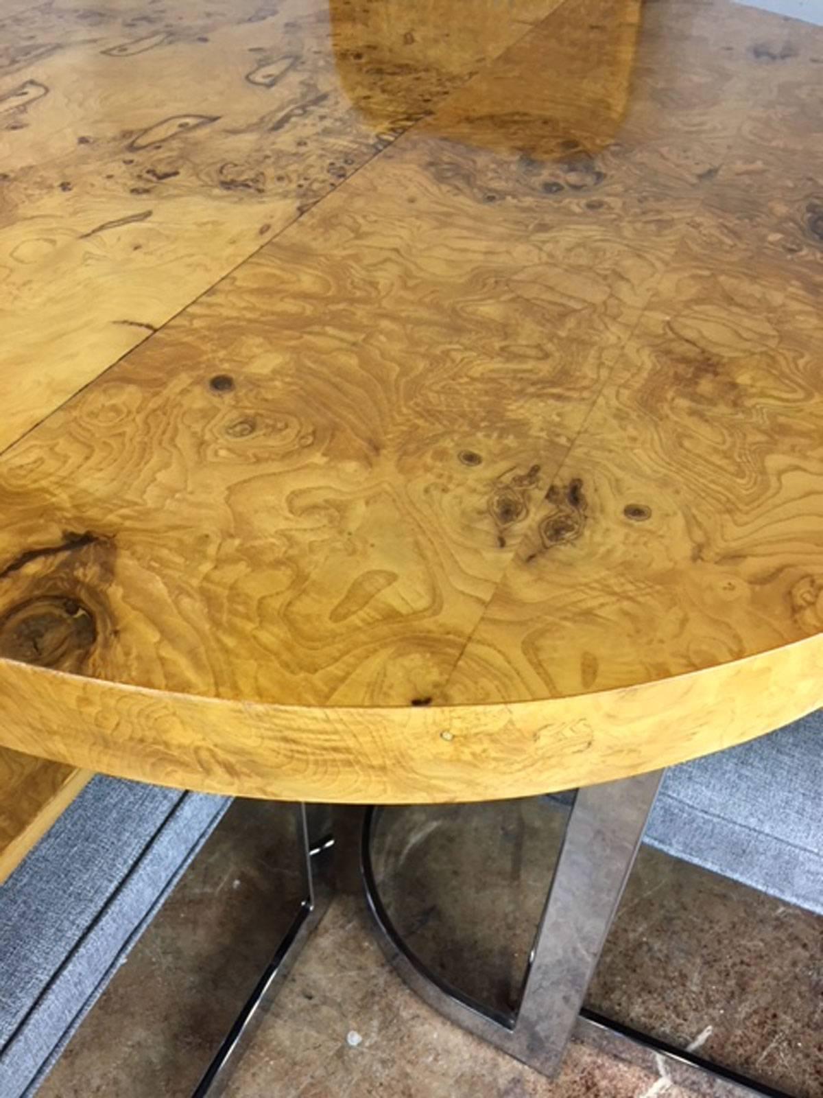 Mid-Century Modern Milo Baughman Burl Wood and Chrome Dining Table