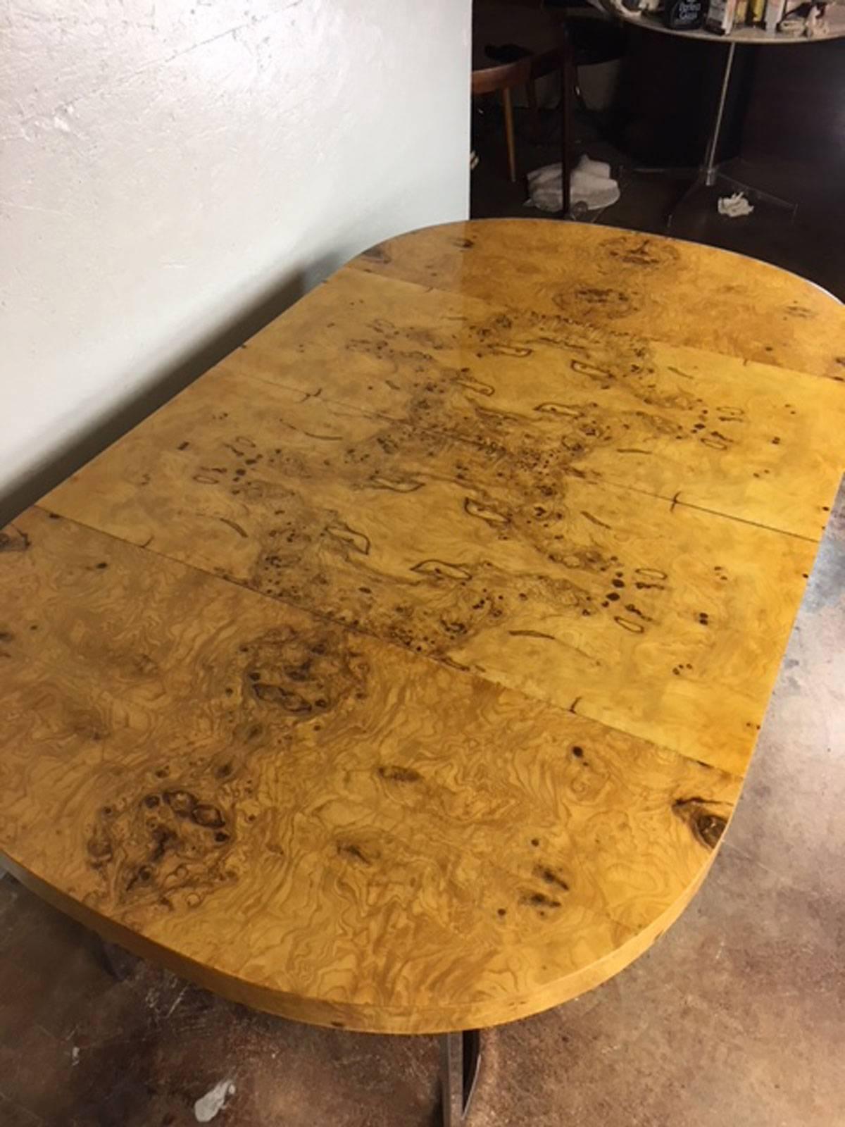 Milo Baughman Burl Wood and Chrome Dining Table In Good Condition In Phoenix, AZ