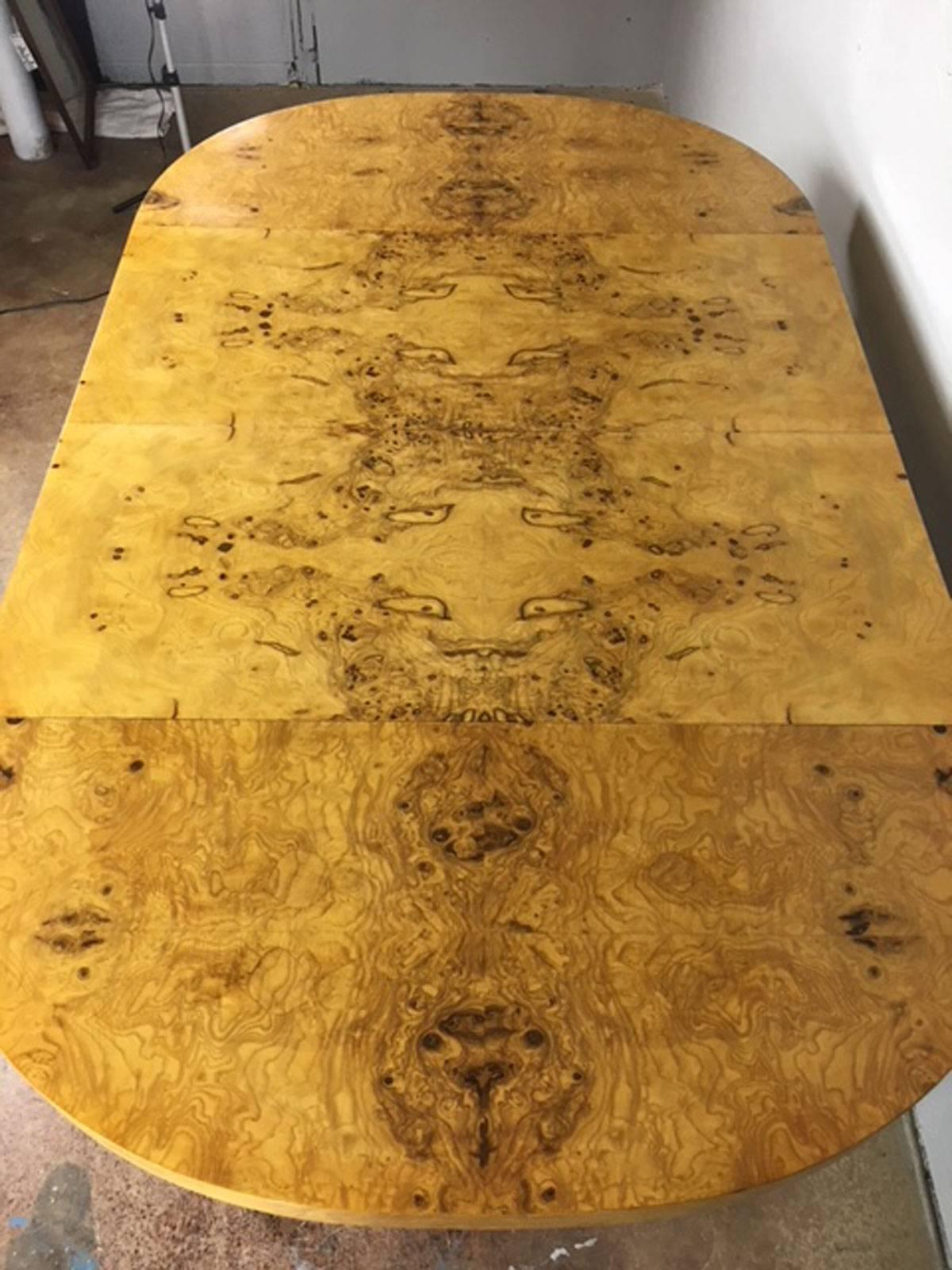 Late 20th Century Milo Baughman Burl Wood and Chrome Dining Table
