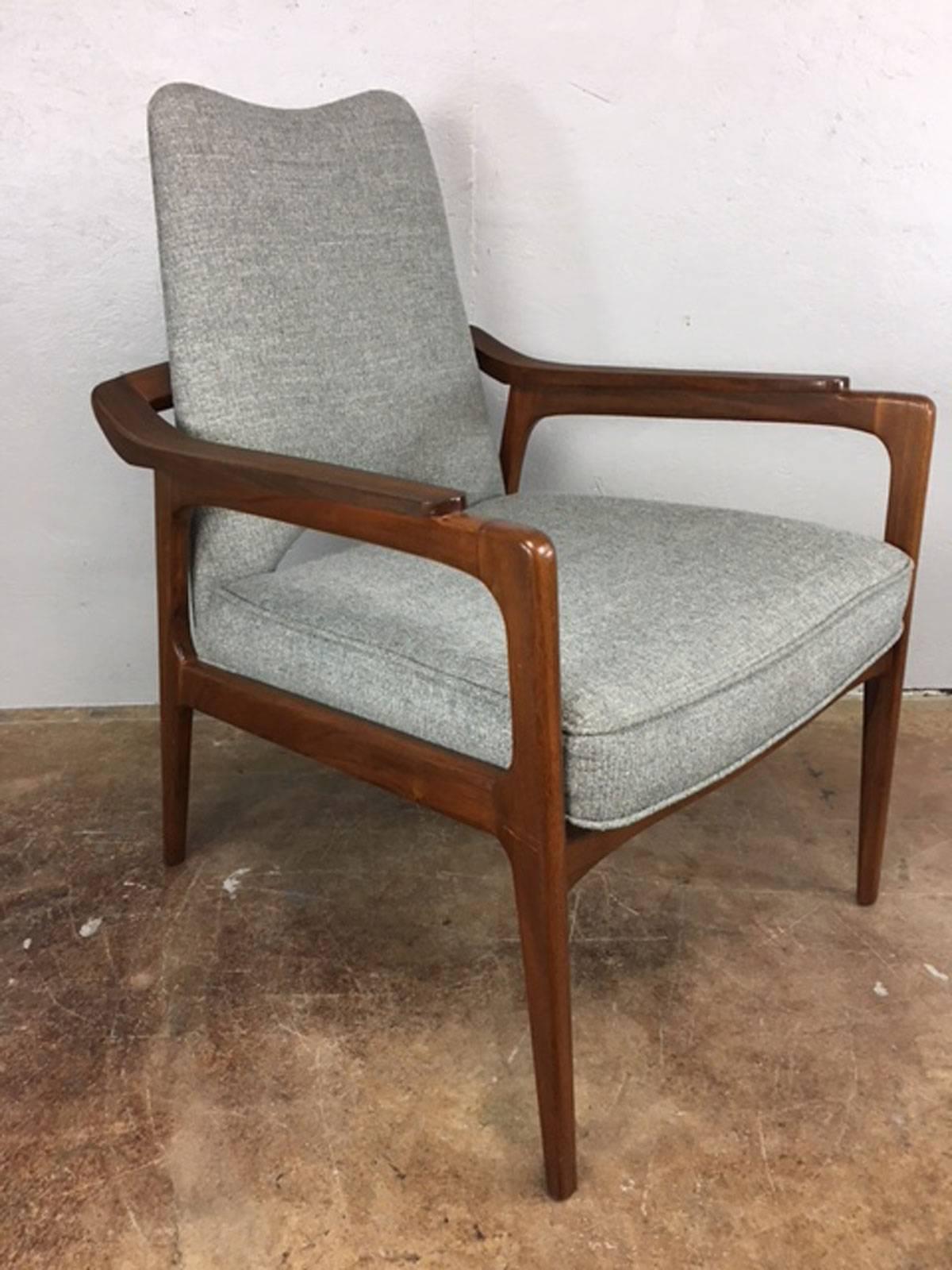 Mid-Century Modern Danish Walnut Wrap Around Lounge Chairs Attributed to Adrian Pearsall 