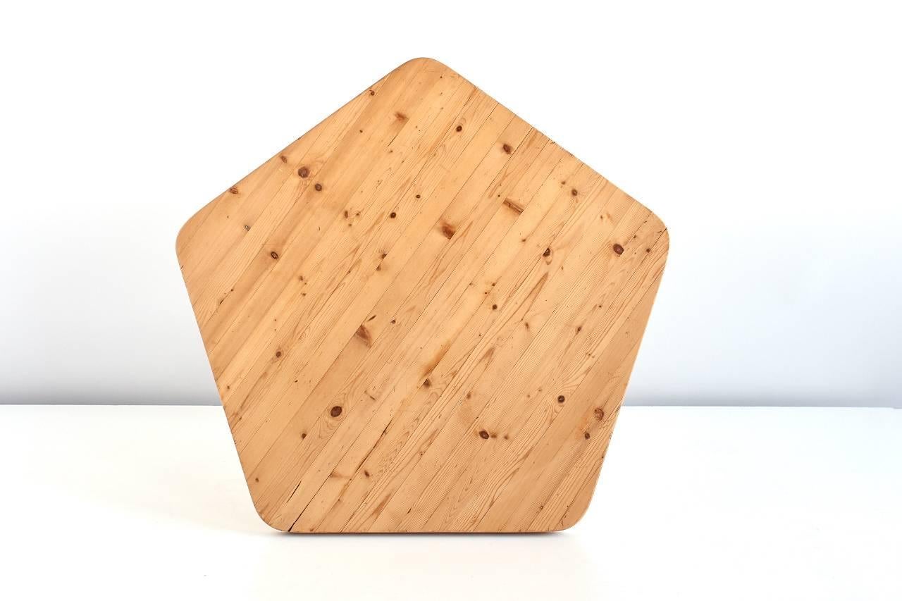 Painted Charlotte Perriand Pinewood Pentagonal Table for Les Arcs, 1960s