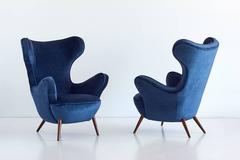 Pair of Paolo Malchiodi Armchairs in Blue Velvet, 1940s