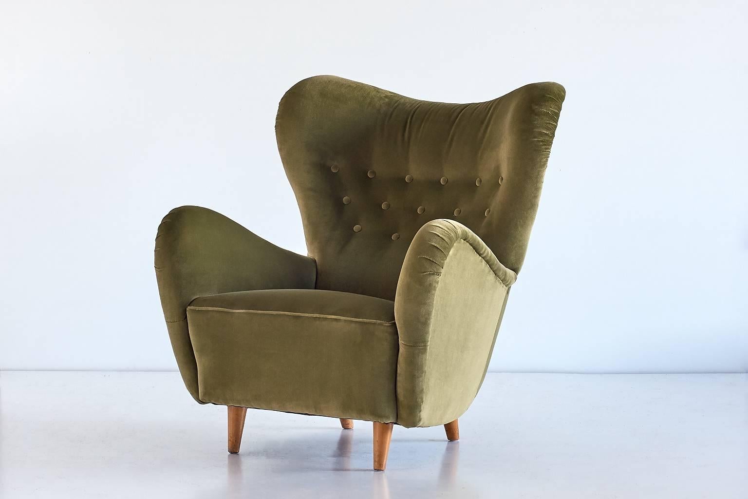 Mid-20th Century Wingback Lounge Chair by Otto Schultz for Boet, Sweden, 1946