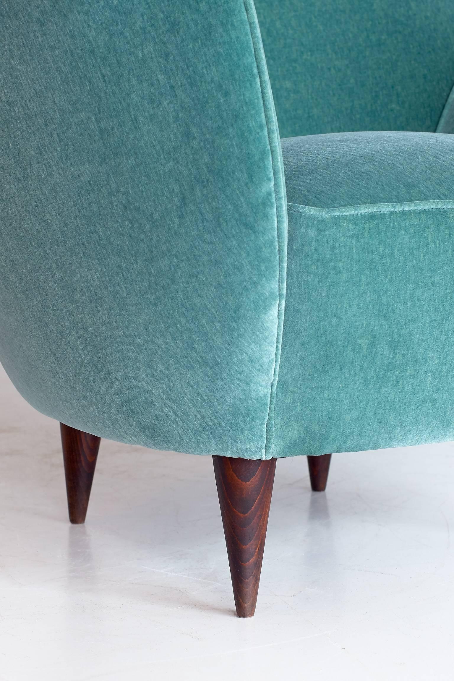 Pair of Ico Parisi Armchairs in Green Dedar Velvet 2