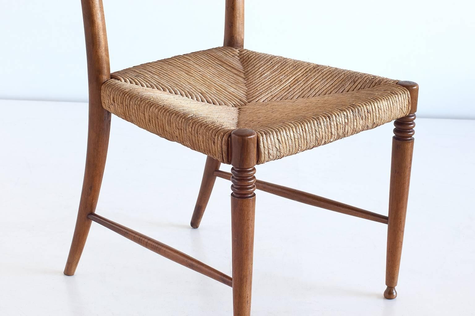 Paolo Buffa Pair of Walnut and Rush High-Back Chairs, Italy, 1940s 1
