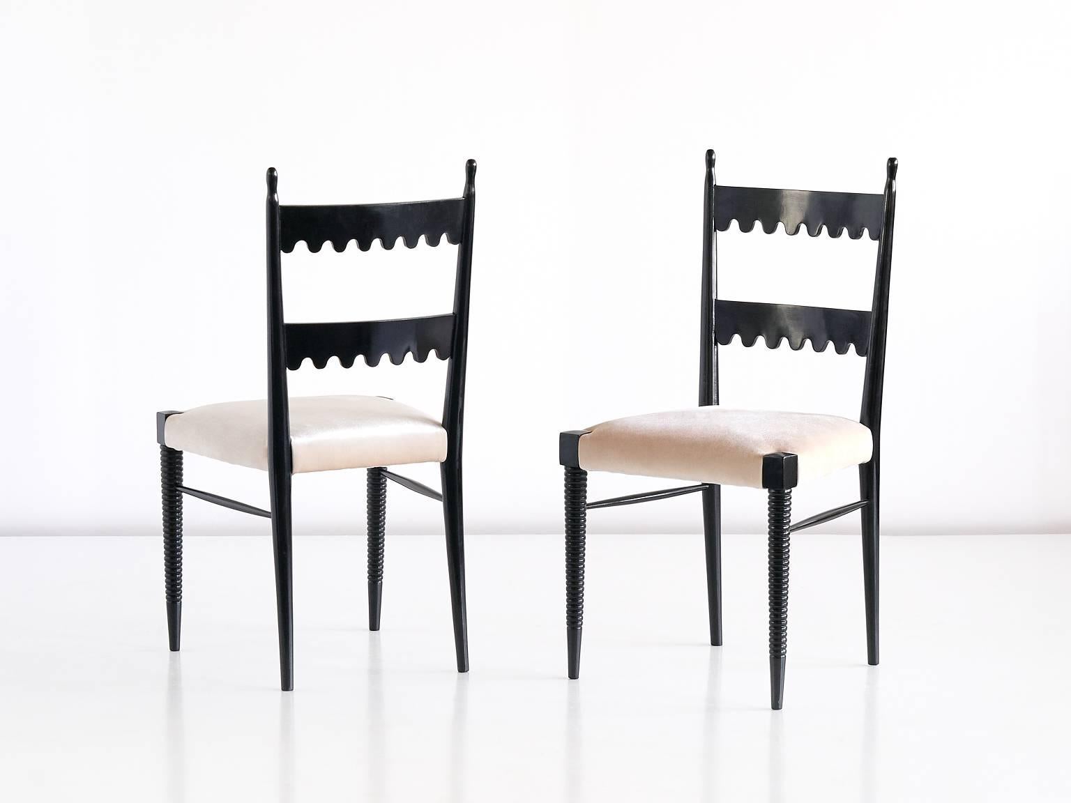 Velvet Set of Six Pier Luigi Colli Dining Chairs