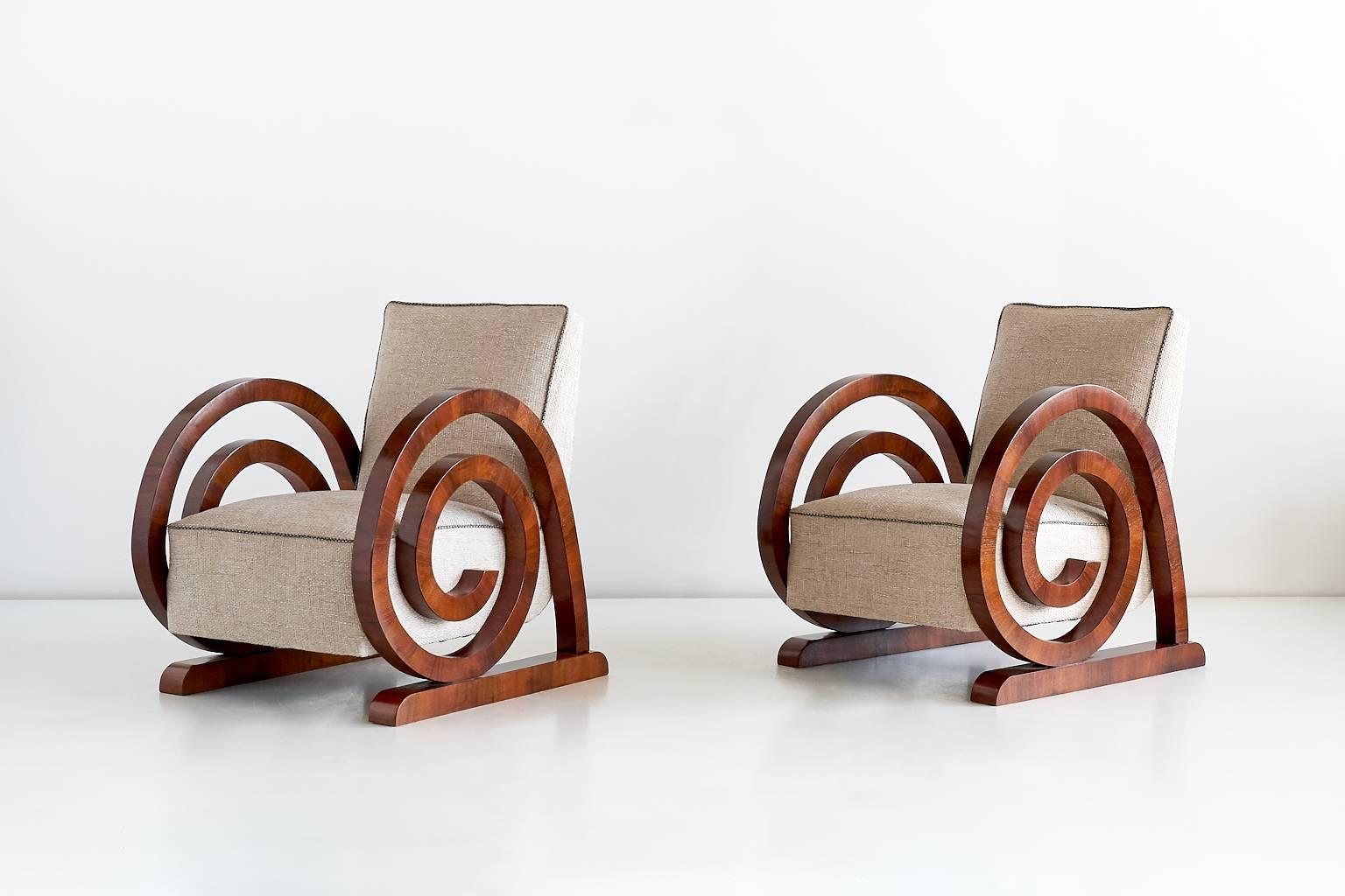 Mid-20th Century Pair of Art Deco Armchairs in Walnut, France, 1930s