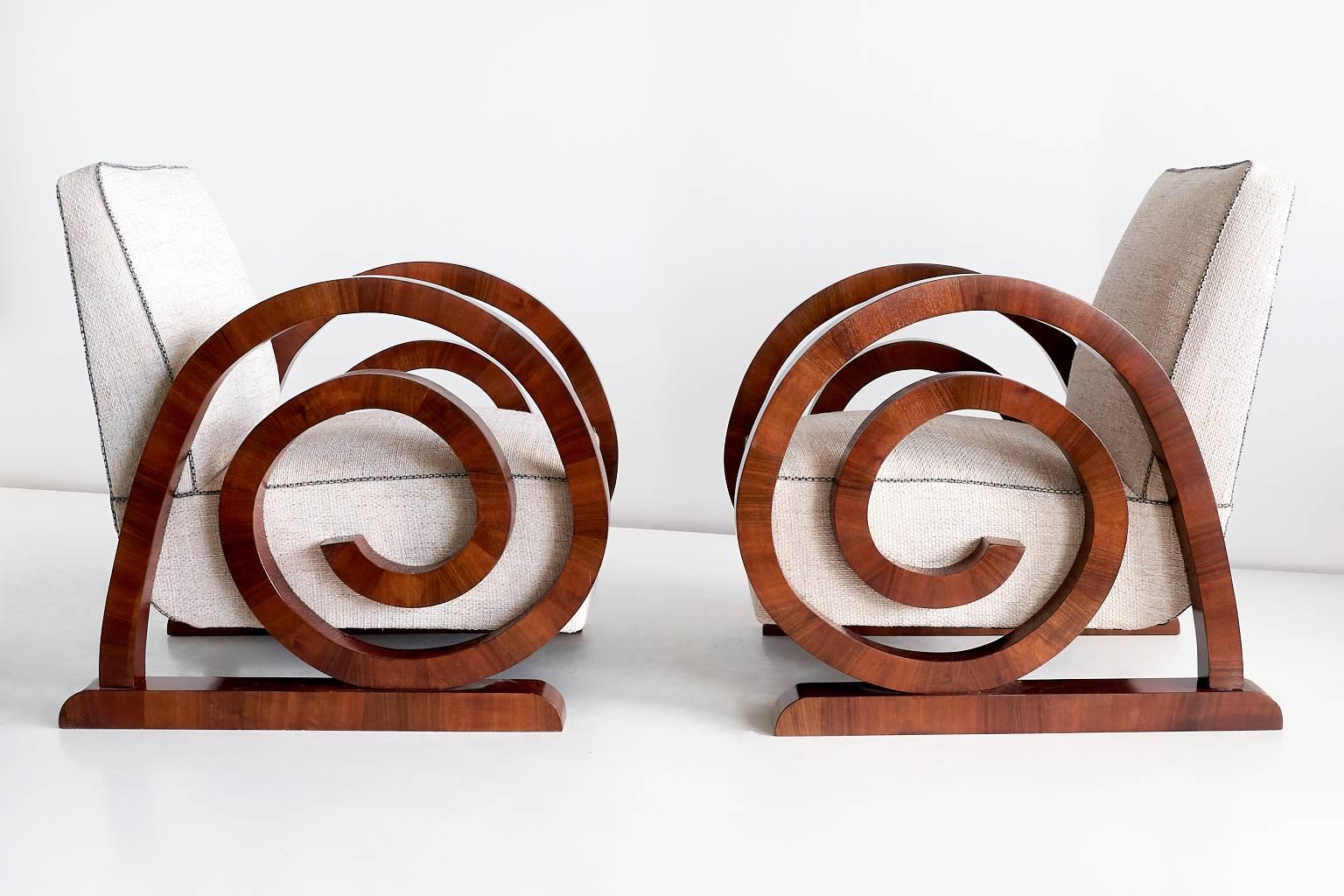Pair of Art Deco Armchairs in Walnut, France, 1930s 1