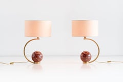 Pair of Giovanni Banci Brass Table Lamps with Marble Spheres, Florence, 1970s