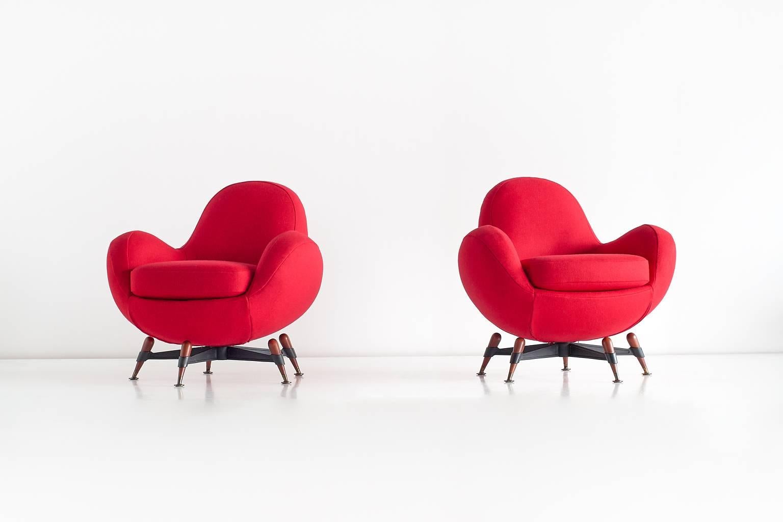 Mid-20th Century Pair of Rito Valla 'Mercury' Lounge Chairs for IPE Bologna, Italy, 1963