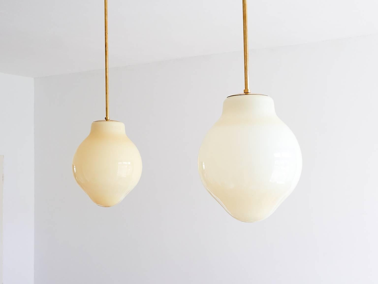 Brass Pair of Paavo Tynell Pendants, Model 1092, Taito Oy Finland, 1950s