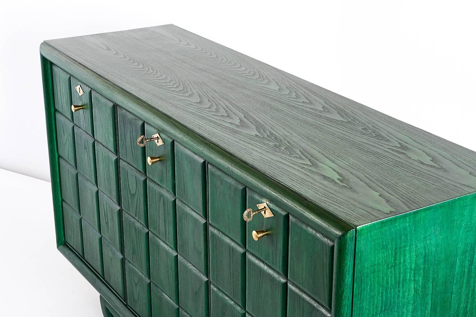 Brass Green Italian Art Deco Cabinet Designed for a Florentine Residence