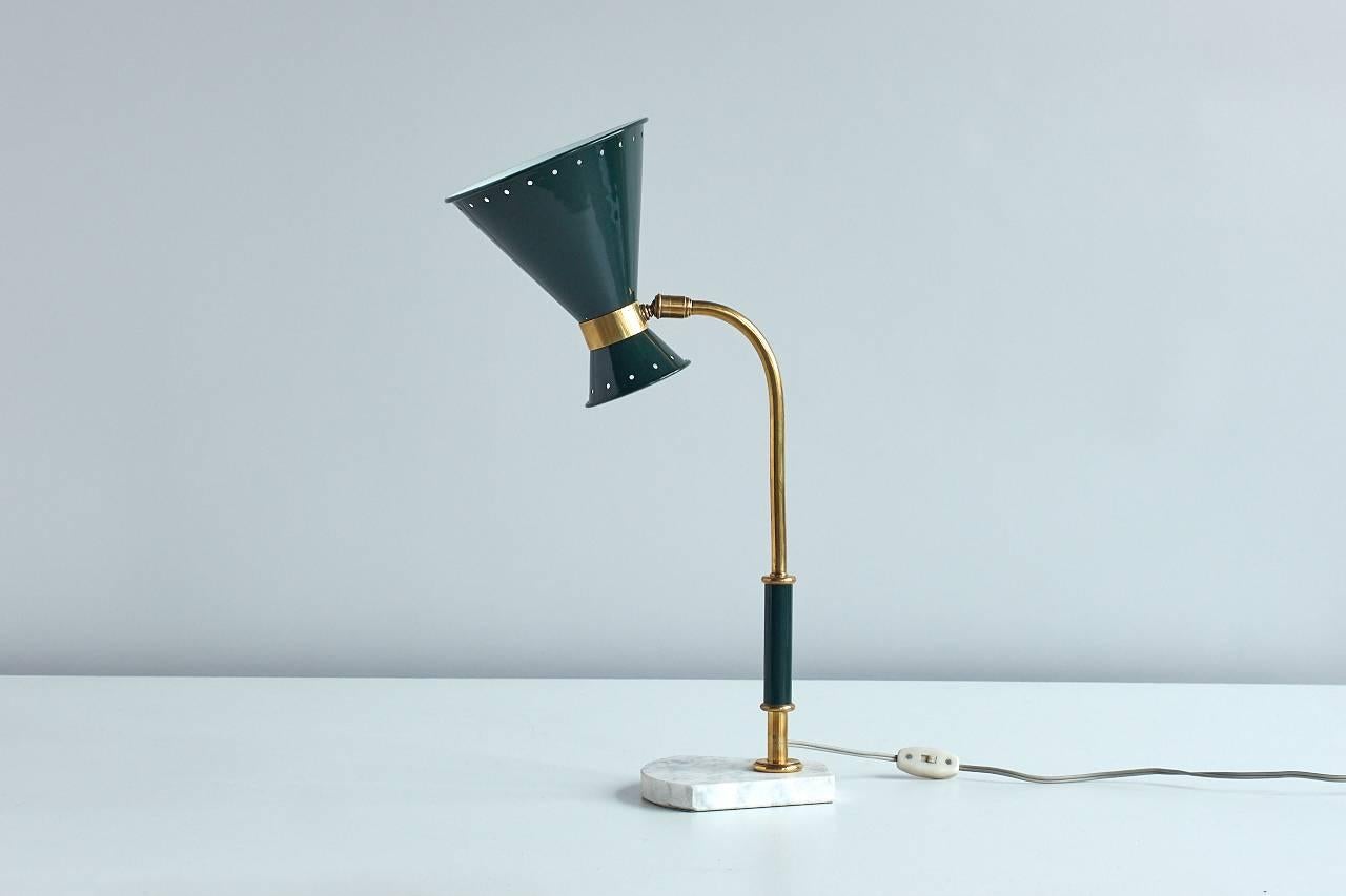 Modern 1950s Table or Desk Brass Lamp with Adjustable Shade