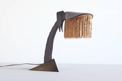 Conrad Fehn Amsterdam School Table Lamp in Hammered Copper and Silk, 1925