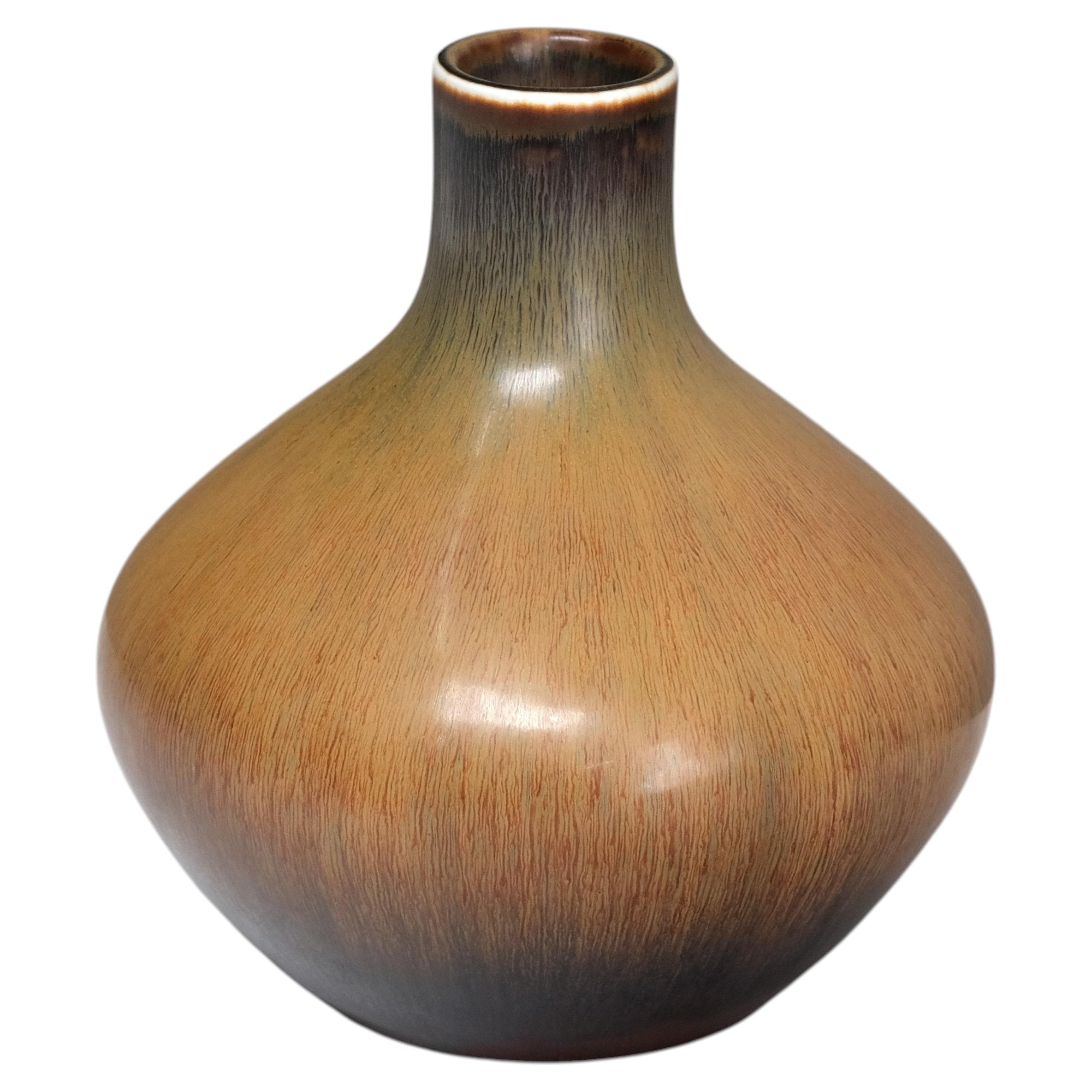 Rare Carl-Harry Stålhane Glazed Ceramic Vase in Harfur Glaze, Rörstrand, 1950s