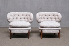 Par de sillones de Otto Schulz en tweed de Pierre Frey y madera de haya, Suecia, década de 1940