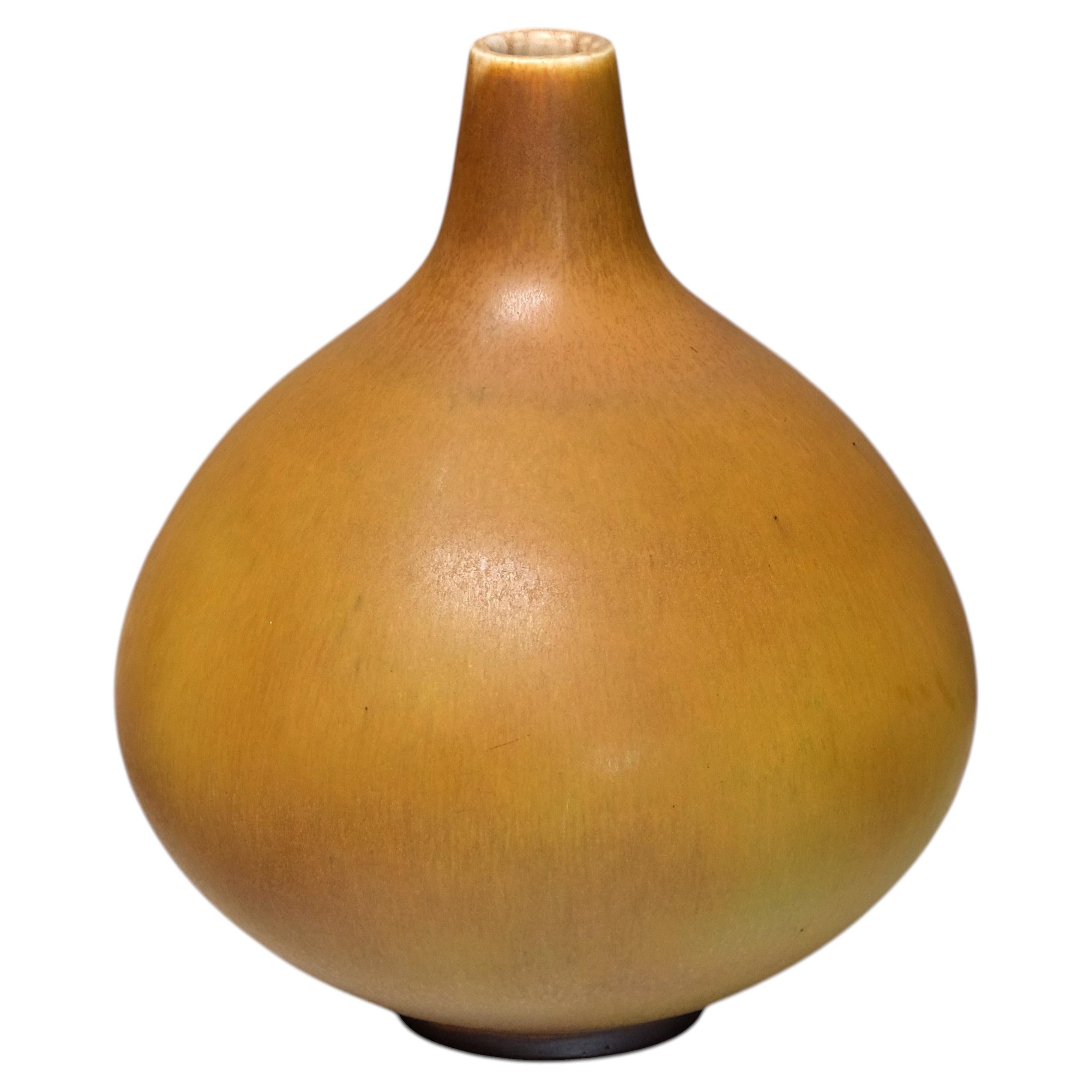 Munk Keramik Ochre Hare's Fur Glazed Ceramic Vase, Enköping, Sweden, 1950s For Sale
