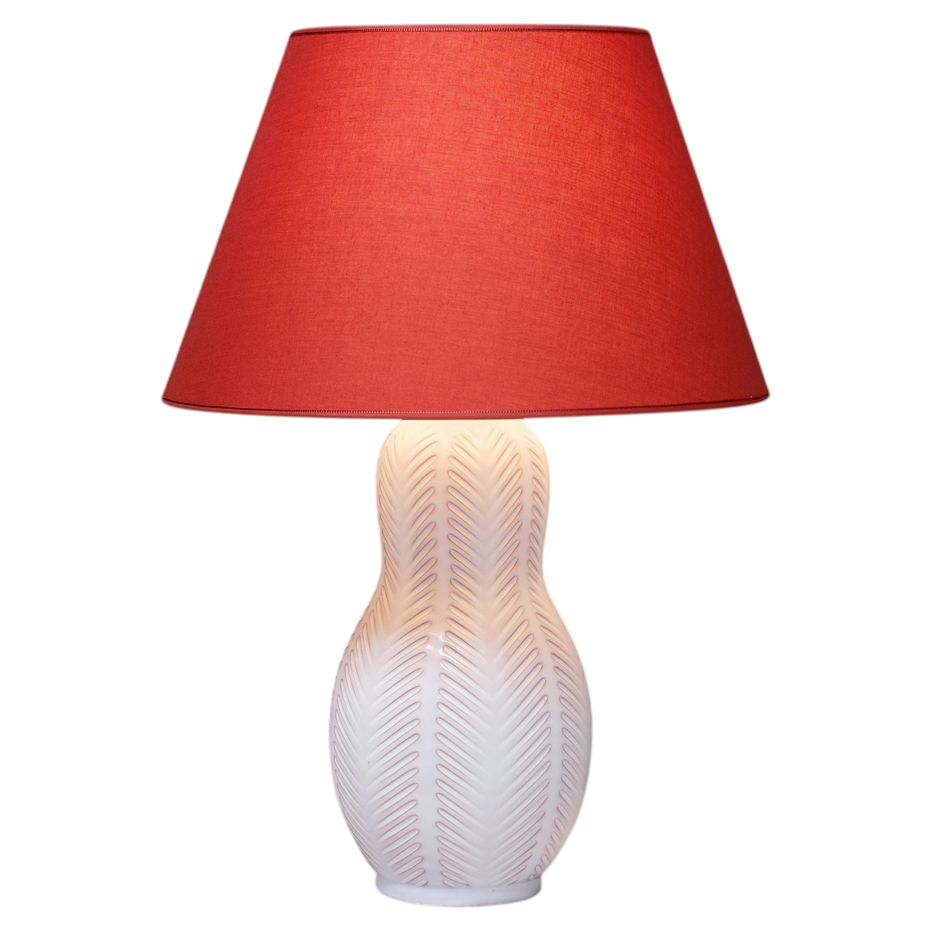 Anna-Lisa Thomson Feather Pattern Ceramic Table Lamp, Upsala-Ekeby Sweden, 1940s For Sale