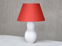Anna-Lisa Thomson Feather Pattern Ceramic Table Lamp, Upsala-Ekeby Sweden, 1940s