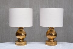 Grande paire de lampes de table en céramique émaillée dorée « Bitossi », Luxus Vittsjö, années 1970