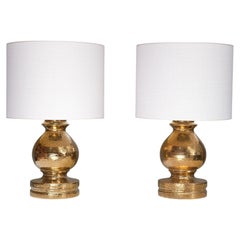 Large Pair of Bitossi Gold Glazed Ceramic Table Lamps, Luxus Vittsjö, 1970s