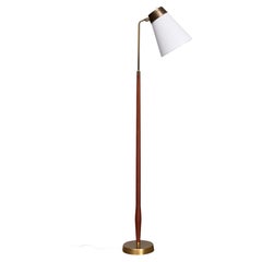 Lampadaire ASEA Belysning en teck et laiton avec abat-jour réglable, Suède, années 1950