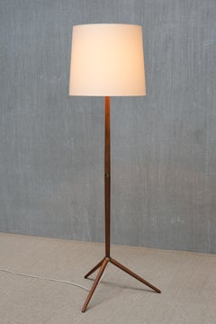 Nybro Armatur Fabrik Mid-Century Teak and Brass Tripod Floor Lamp, Sweden 1960s