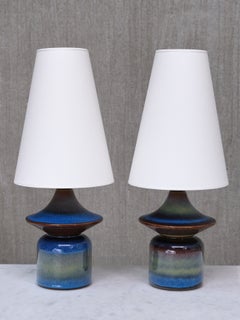 Pair of Einar Johansen Table Lamps in Glazed Stoneware, Søholm, Denmark, 1960s