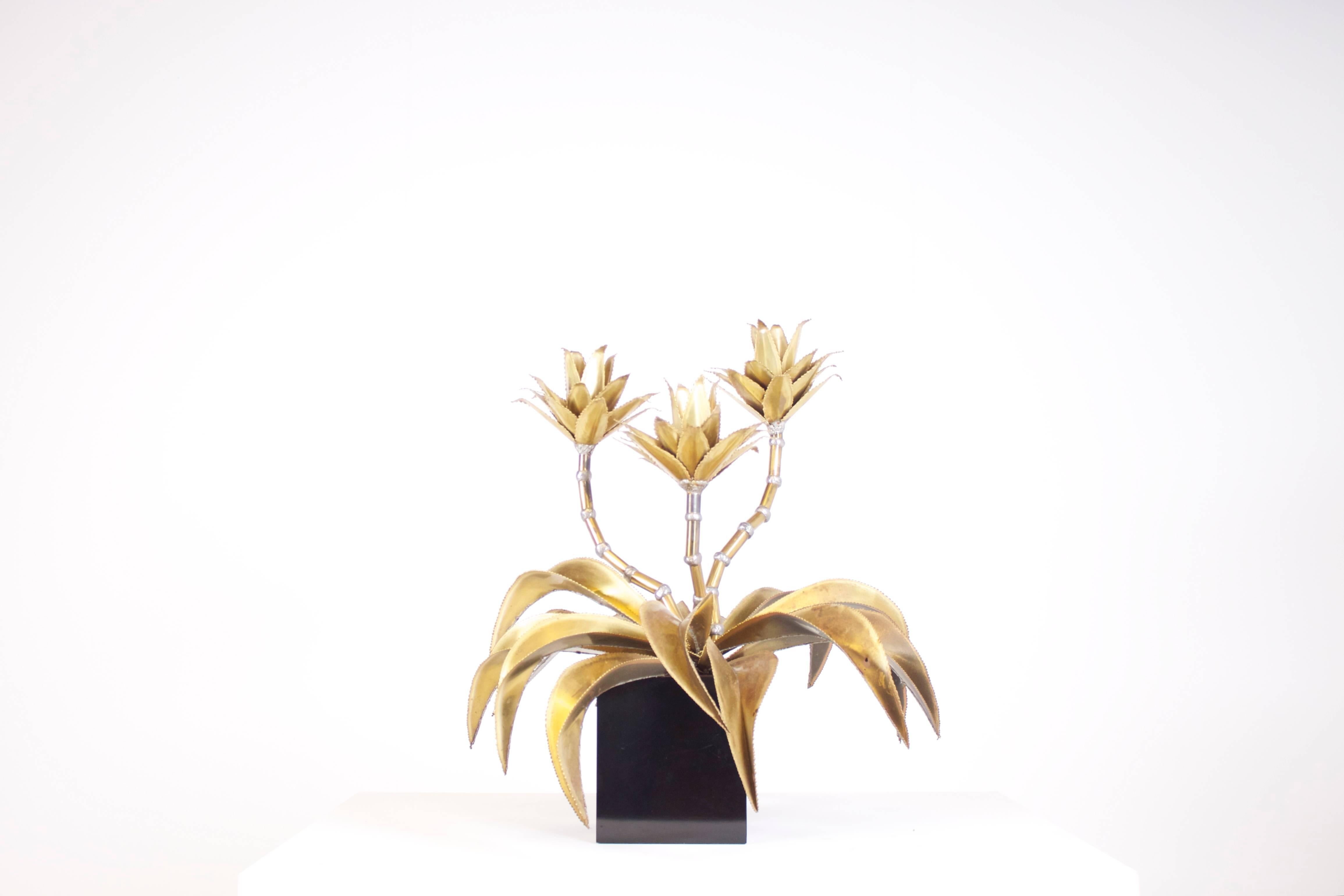 Hollywood Regency Mid Century Hollywood Regecy Brass Maison Jansen Light Table Lamp Flower Leaves For Sale