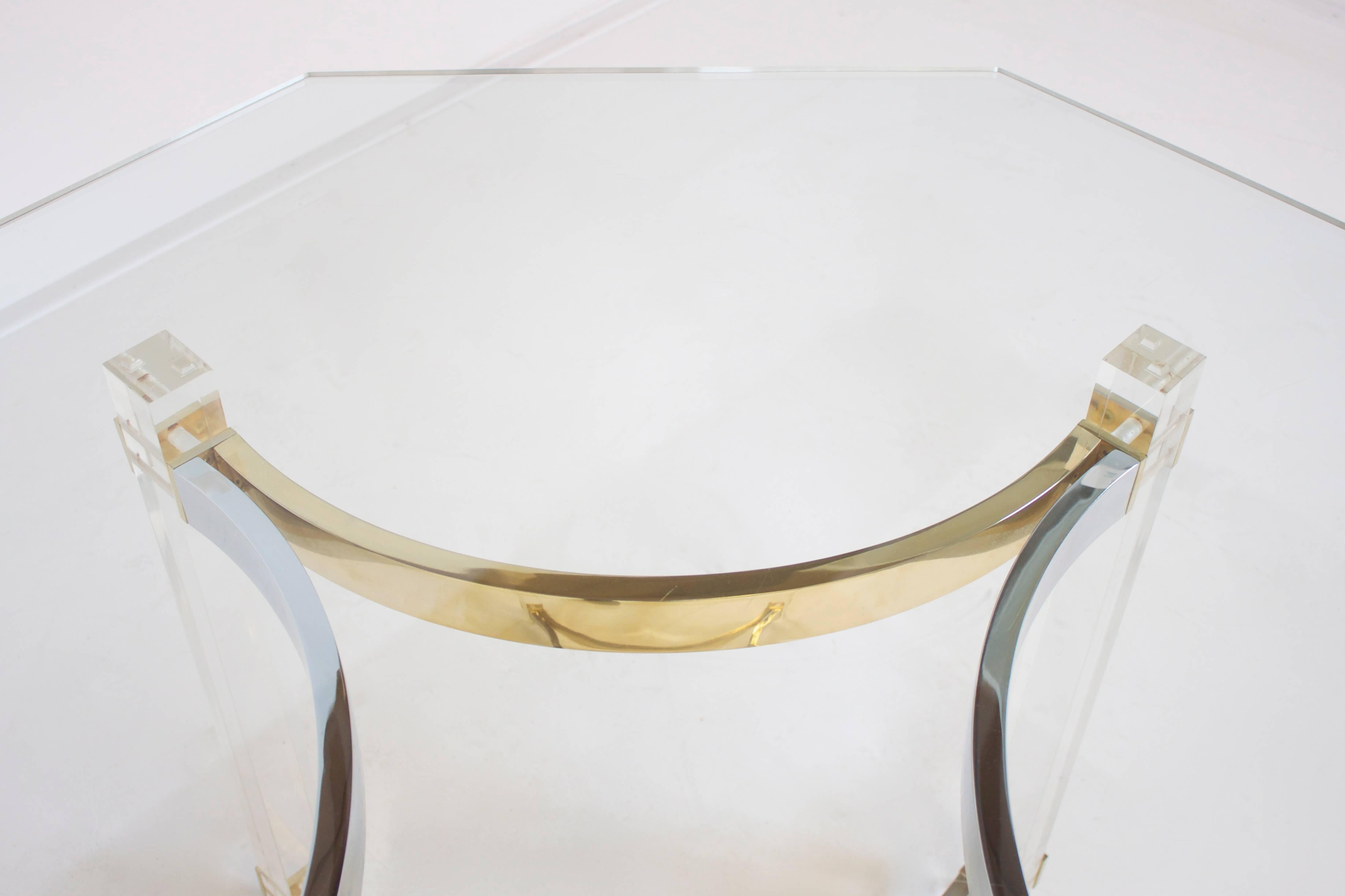 Italian Lucite, Brass and Chrome Dining Table by Alessandro Albrizzi