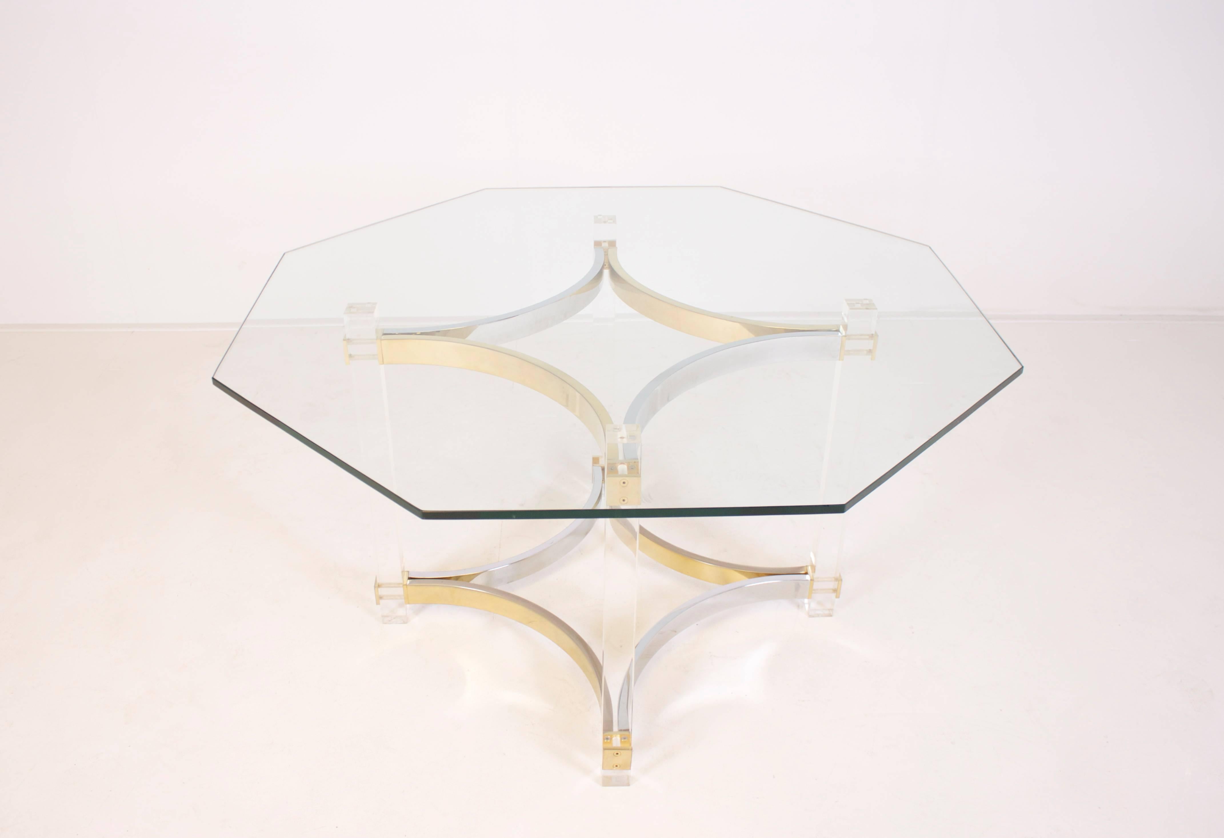 Hollywood Regency Lucite, Brass and Chrome Dining Table by Alessandro Albrizzi