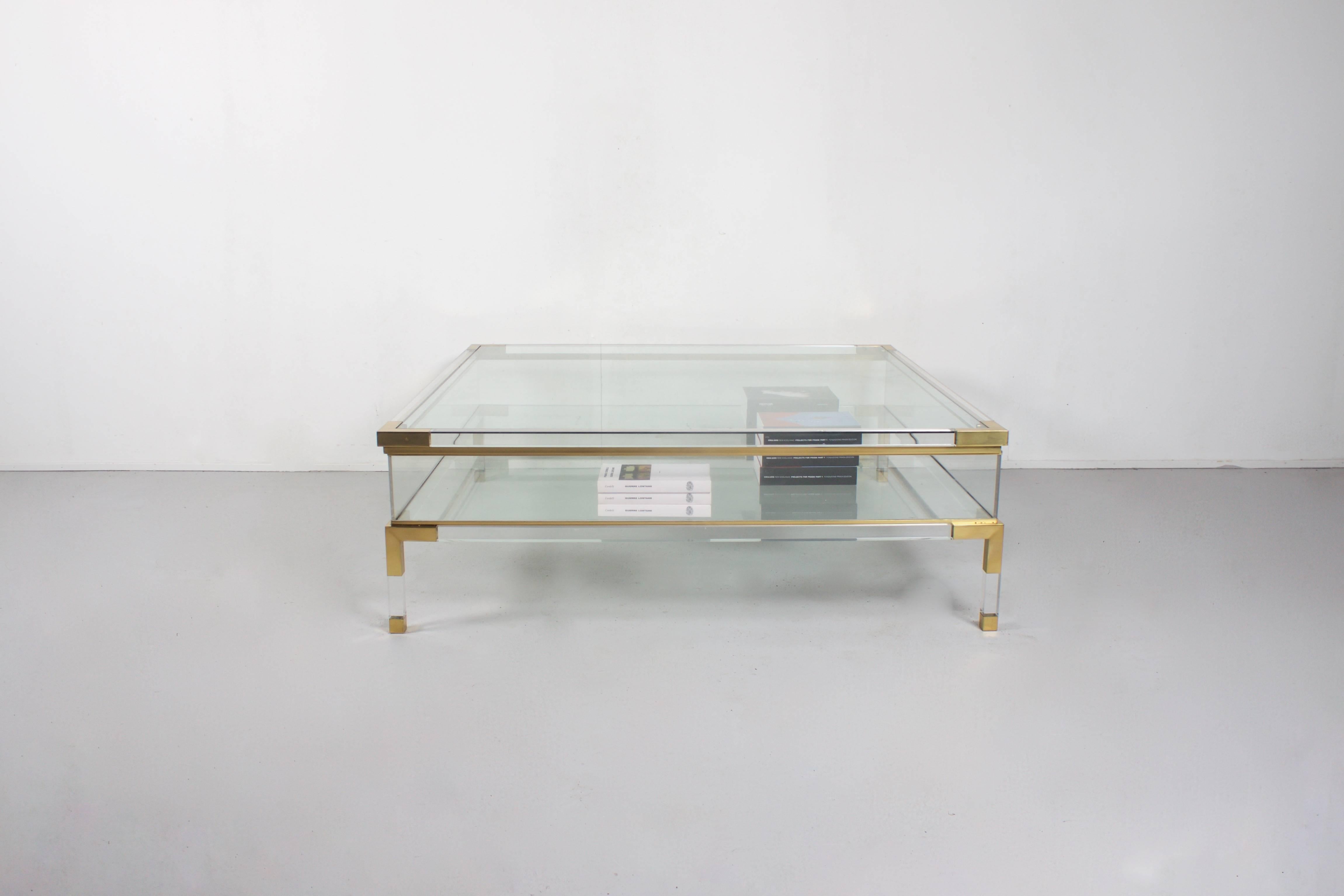 20th Century Large Maison Jansen Lucite and Brass Vitrine Coffee Table