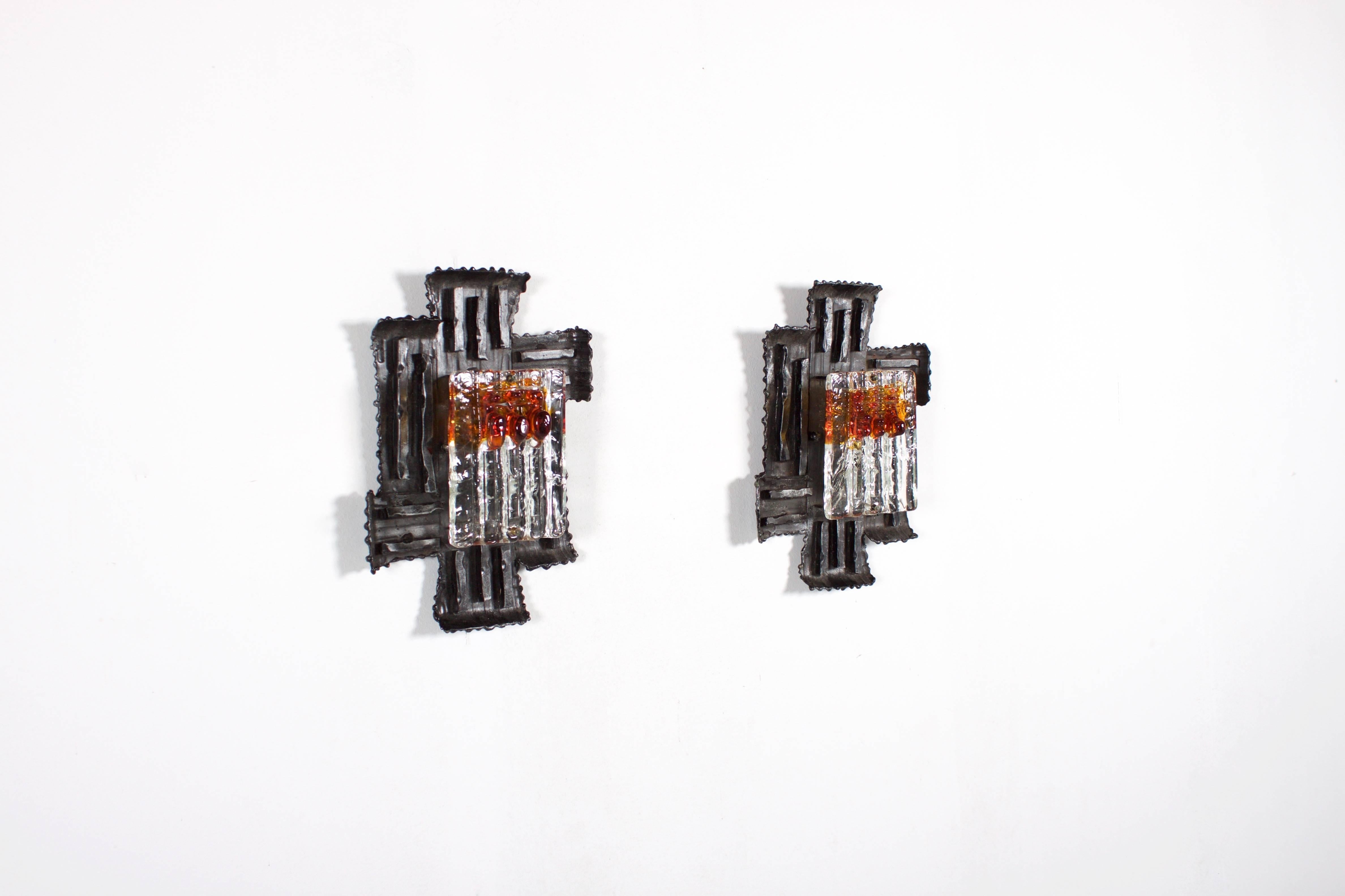 Mid-Century Modern Pair of Swedish Brutalist Sconces by Tom Ahlström and Hans Ehrich, 1970s For Sale