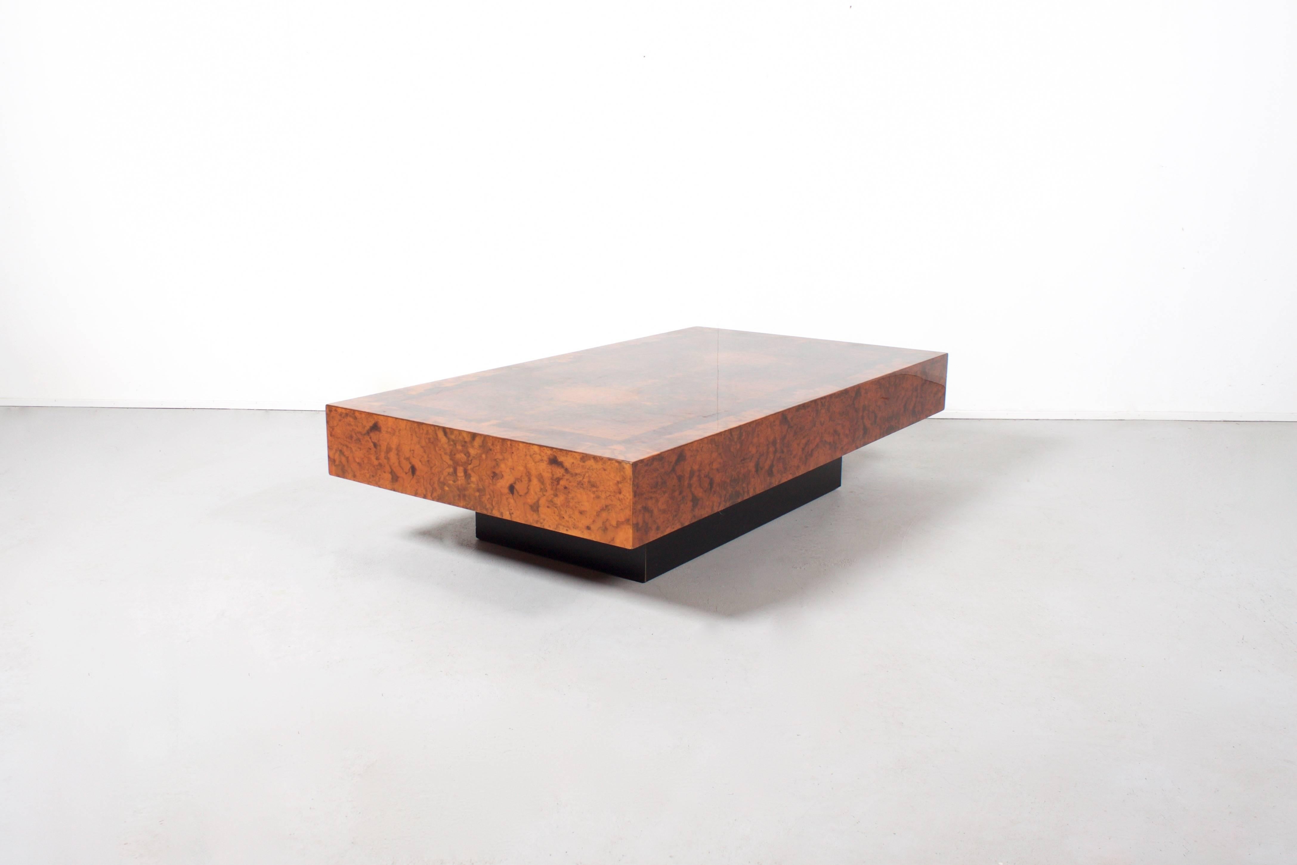 French Willy Rizzo Style Burl Wood Coffee Table, 1970s