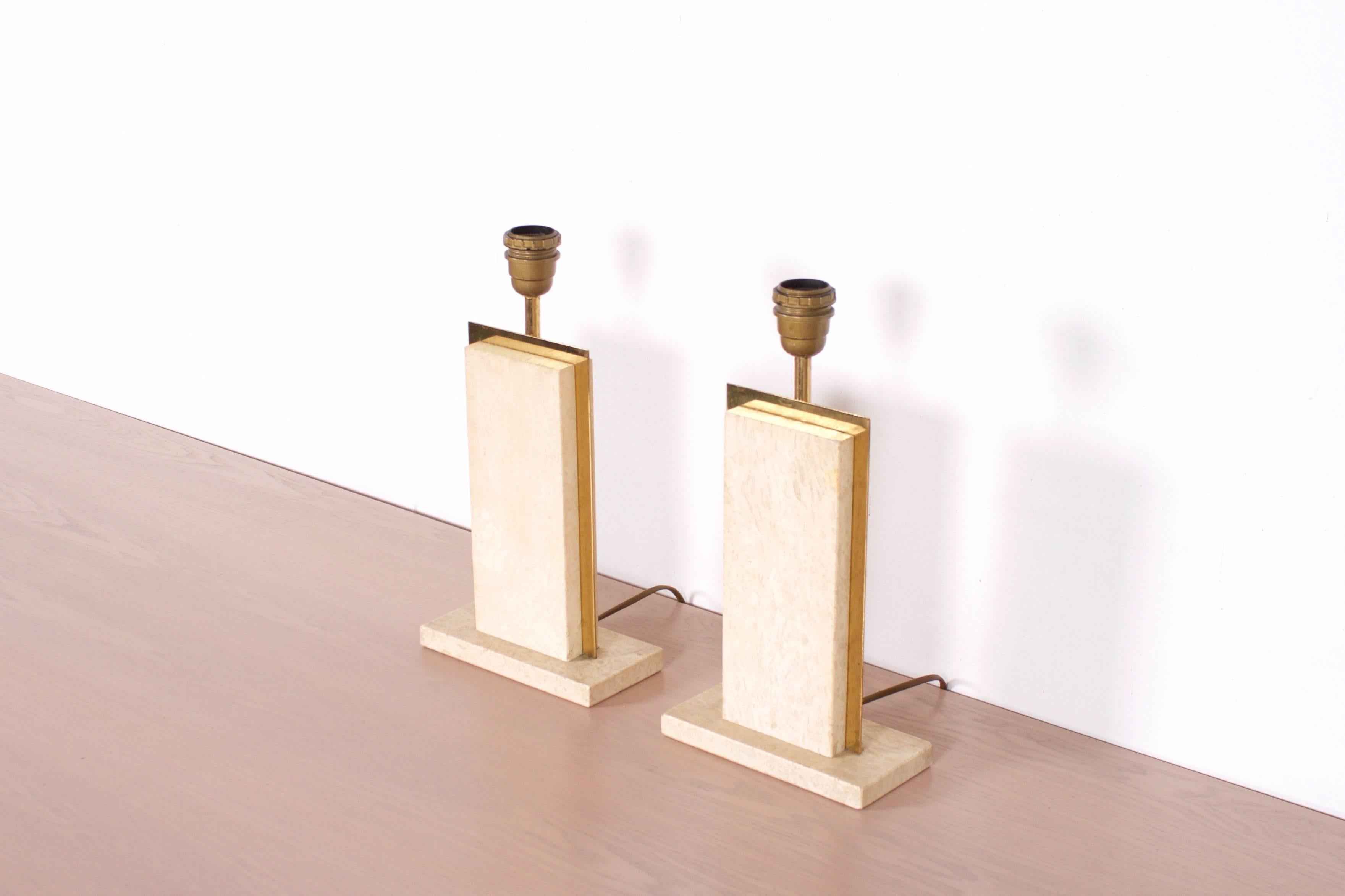20th Century Two Travertine Table Lamps by Willy Rizzo, 1970s