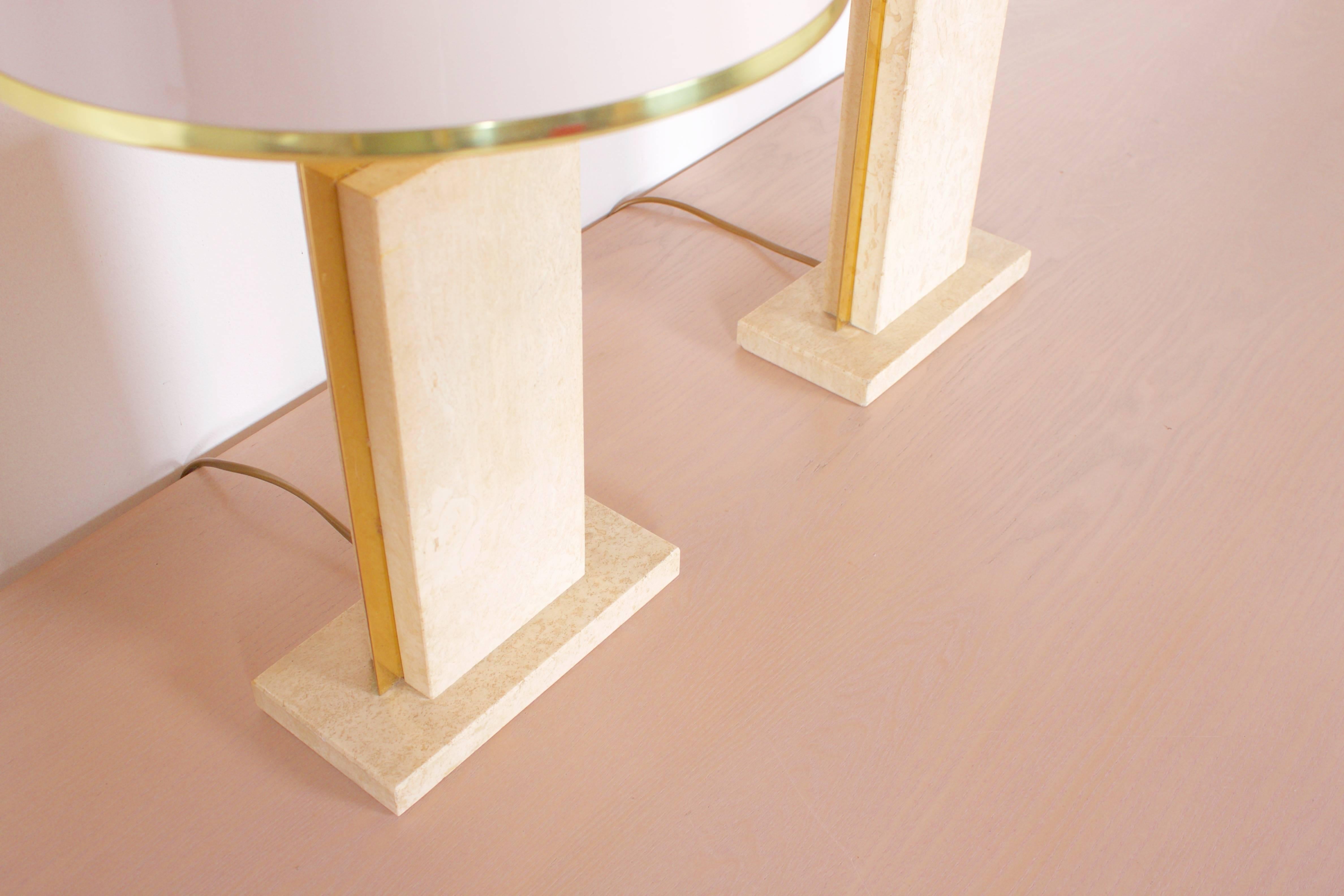 Two Travertine Table Lamps by Willy Rizzo, 1970s In Good Condition In Echt, NL