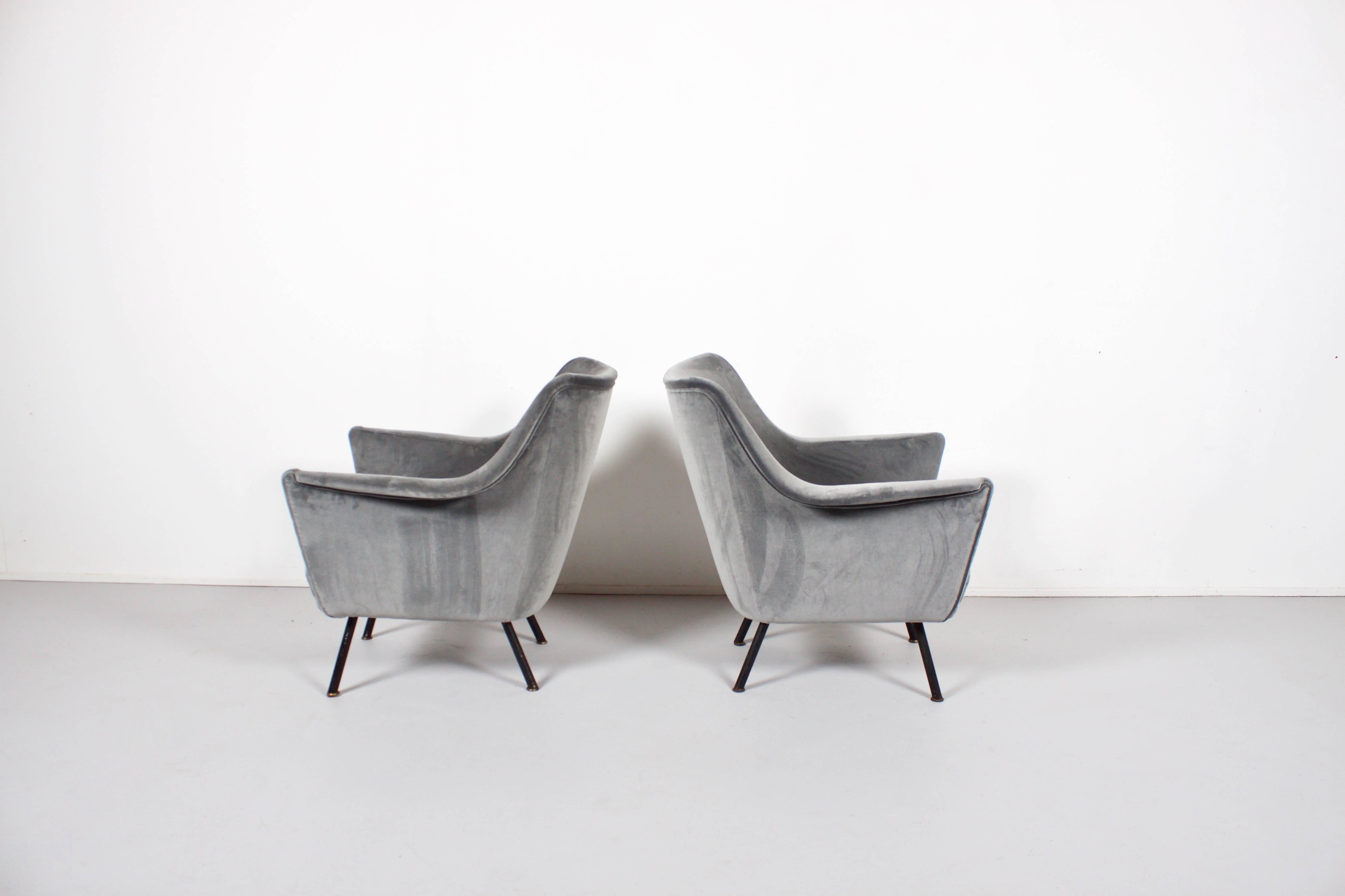 Lacquered Pair of Elegant Italian Mid-Century Club Chairs, 1950s