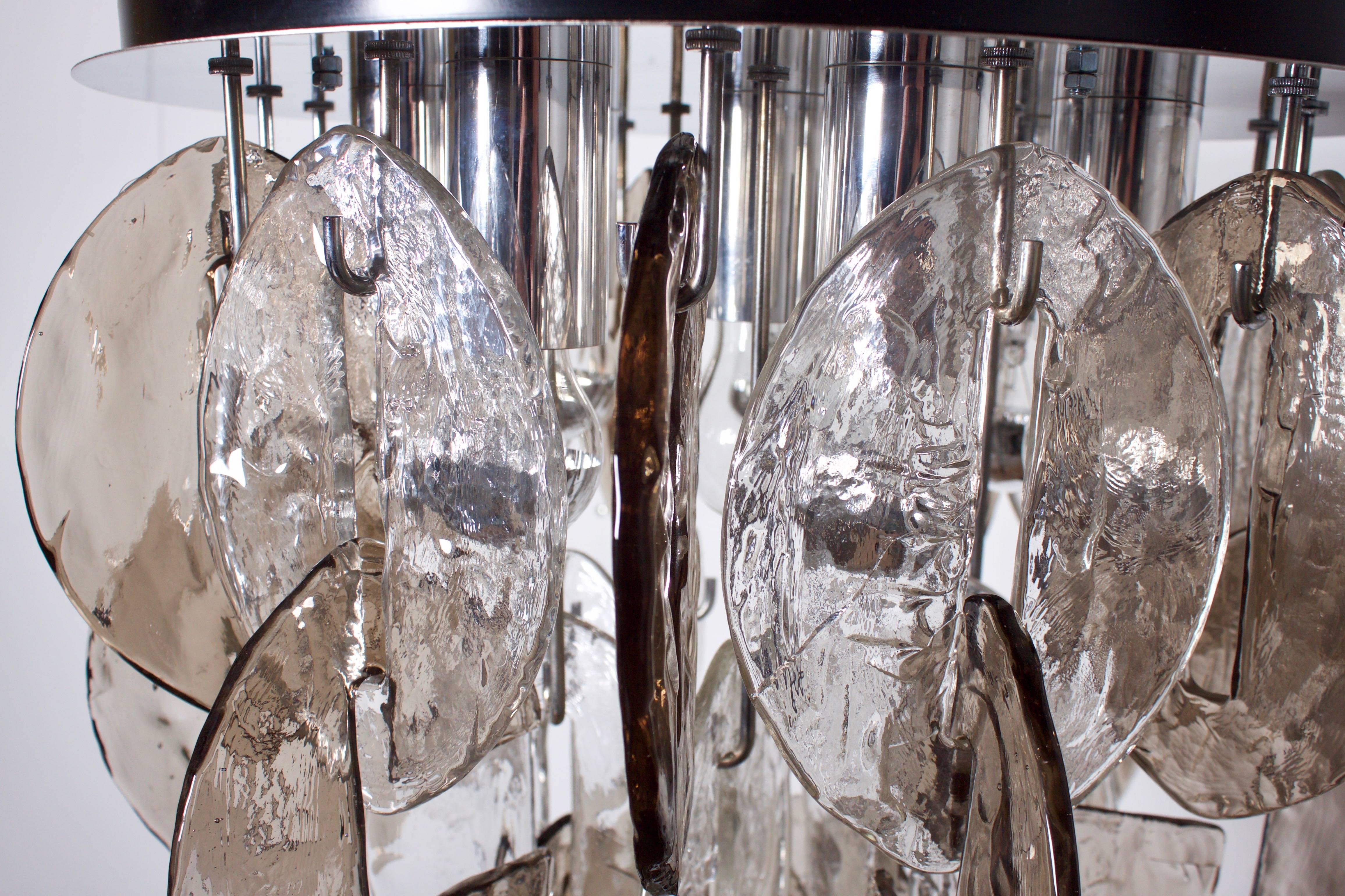 Austrian Large Glass an Chrome Flush Mount by Kalmar Austria, 1970s