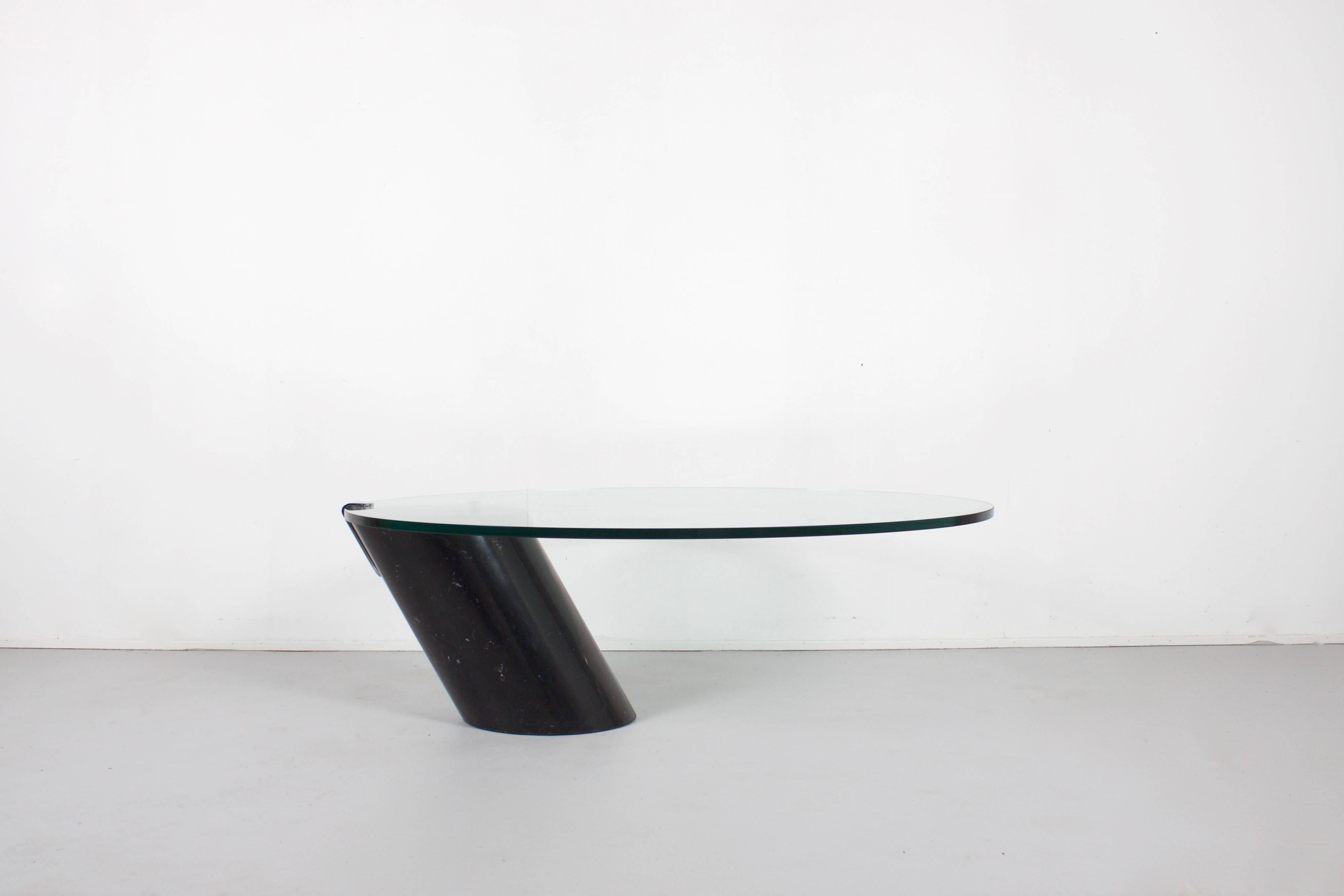 Space Age Coffee Table in Nero Marquina Marble and Glass for Ronald Schmitt, 1970s