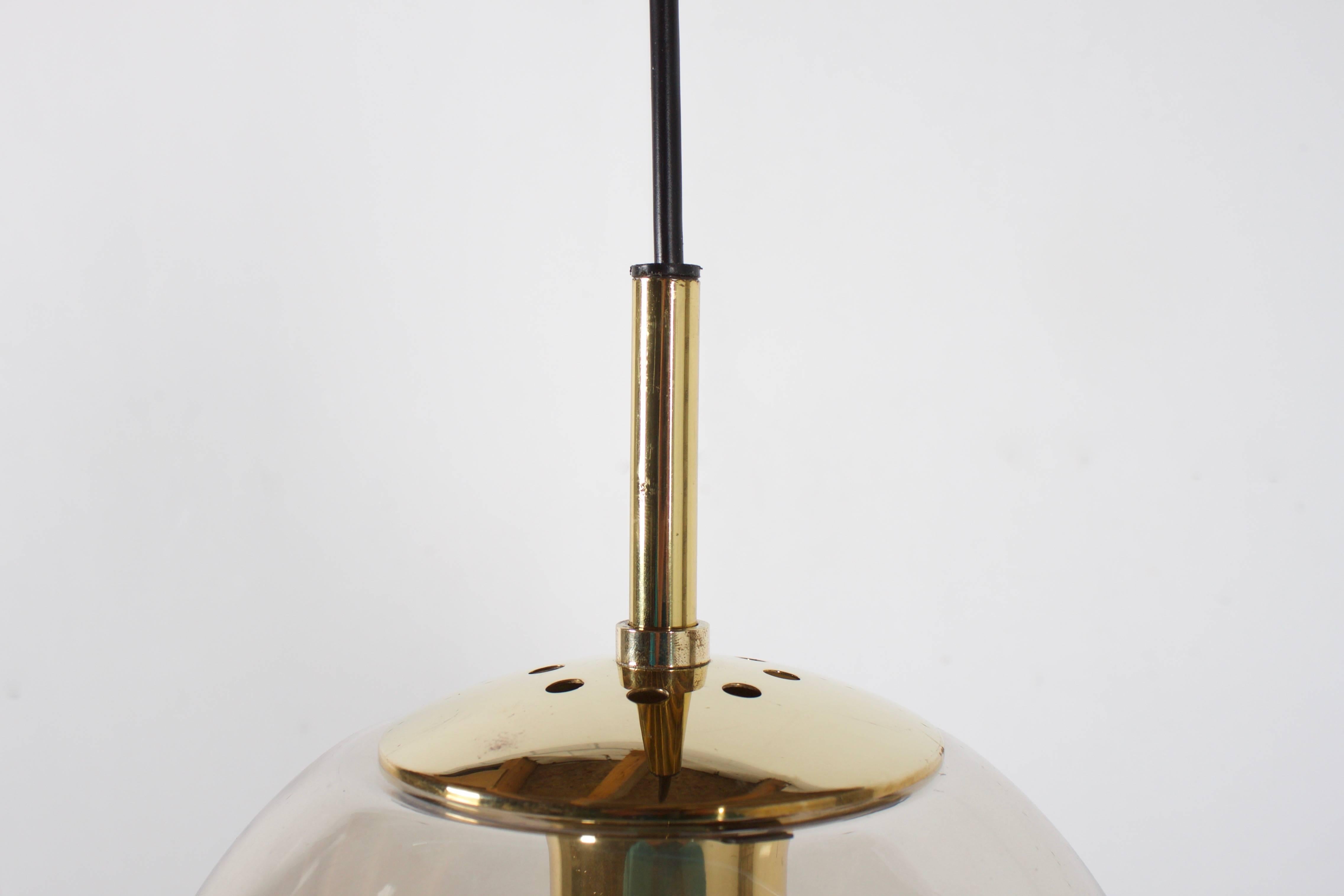 Mid-Century Modern 1 of 3 Beautiful Brass Glashütte Limburg Globe Pendants, 1970s For Sale