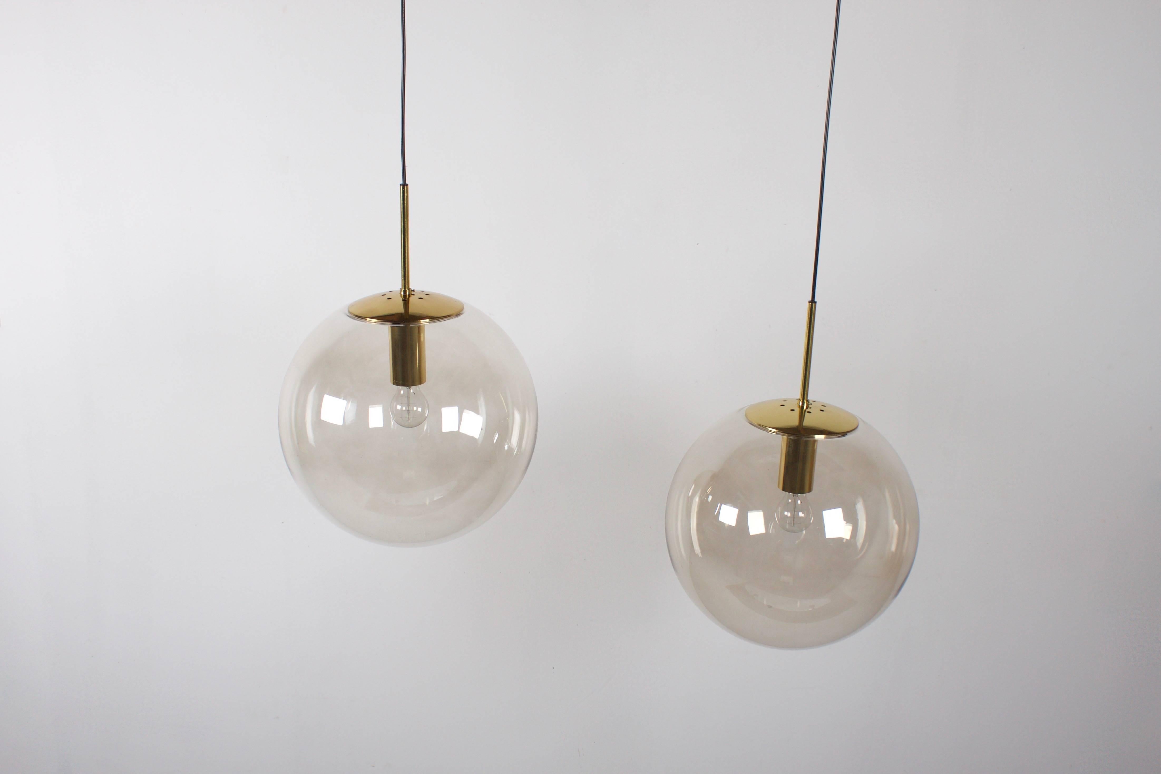 Mid-Century Modern 1 of 4 Extra Large Brass Glashütte Limburg Globe Pendants, 1970s For Sale